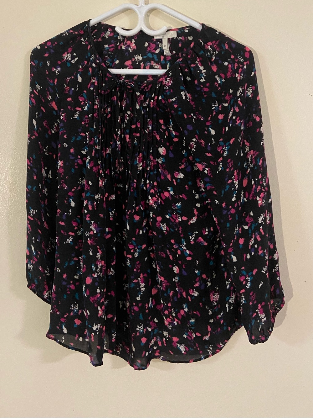 🩷 Joie Feminine Silk Sheer Black Long Sleeve Top/Blouse - Size XS - EUC